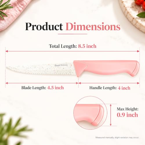 HENKELIVING Steak Knives Set of 10, PeachPink Serrated Steak Knife Set - image 2