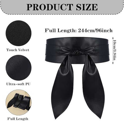 Black Belt Women,Wide Belts for Women Dresses,Womens Fashion Obi Belt Waist Belts for Womens Leather Fashion Wrap Wide Cinch for Dress Solid Color Trendy Bow Tie Wrap(Black)2