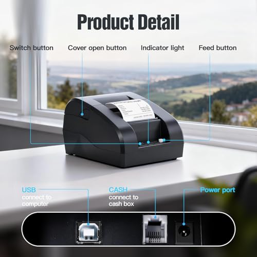 Bisofice Bondrucker Thermodrucker 58mm Belegdrucker Bluetooth USB Quittungsdrucker Kompatibel mit Windows/Linux/Android, Unterstützung ESC/POS