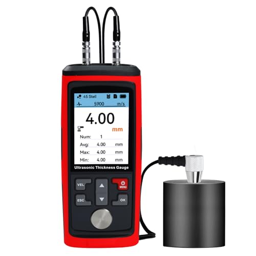 Medidor de espesor ultrasónico de 1.00-300.0 mm, rango de medición de alta precisión, retroiluminación LCD, 1500 datos, velocidades de sonido personalizables para medir metal, acero, cerámica,