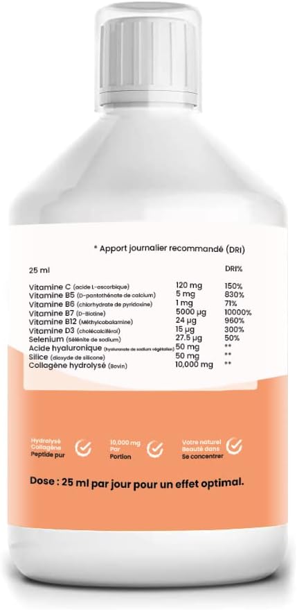 Vloeibaar collageenpeptidensupplement, snellere absorptie Gehydrolyseerde voedingsdrank, huid, spieren, haar, nagelgroei, voor vrouwen, mannen, niet-gearomatiseerd 500 ml (suikervrij)