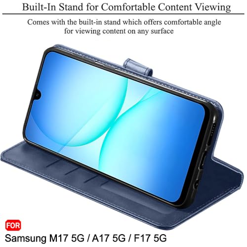 Image of TheGiftKart Flip Back Cover Case for Samsung Galaxy M17 5G / A17 5G / F17 5G | Dual-Color Leather Finish | Inbuilt Stand & Pockets | Wallet Style Flip Back Case Cover (Faux Leather, Blue & Sky)
