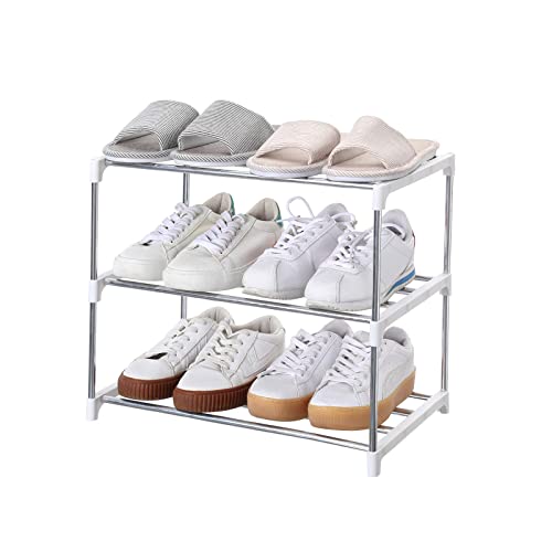 Small Shoe Rack for Entryway, Hallway, and Closet Storage (3-Tier, White)