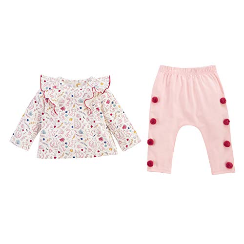 Mud Pie Pink Forest Friends Ruffle Pom-Pom Two-Piece Set, 9-12M