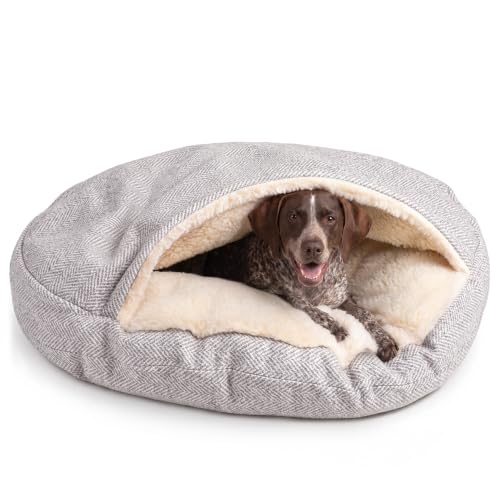 Image of Snoozer Cozy Cave Dog Bed, Round Covered Dog Bed, Palmer Dove (XL)