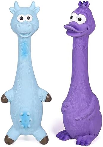 SCHITEC Squeaky Dog Toys, [2 Pack] Squawking Latex Toy with Interactive Squeaker, Squeak Rubber Duck Chicken for Medium Small Dogs