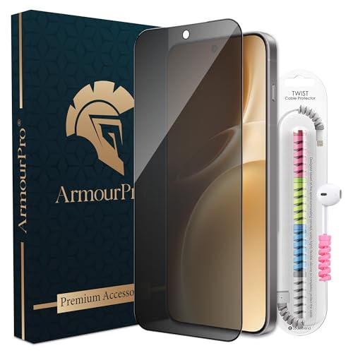 Image of ArmourPro Privacy Tempered Glass for Vivo X300 Pro, Anti Spy Anti Peeping Screen Protector, Edge-to-Edge Full Coverage, 9H Hardness with Cable Protector | Black