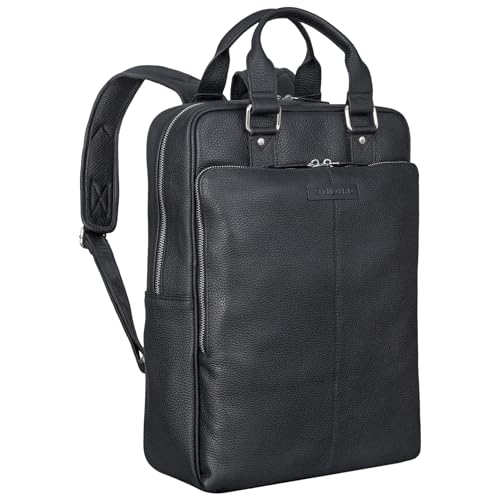 STILORD Ingo Étroit Sac Ordinateur Portable Cuir 15,6 Pouces Élégant Sac à Dos Femme Vintage Sac Travail Homme Cuir Véritable Couleur:Noir