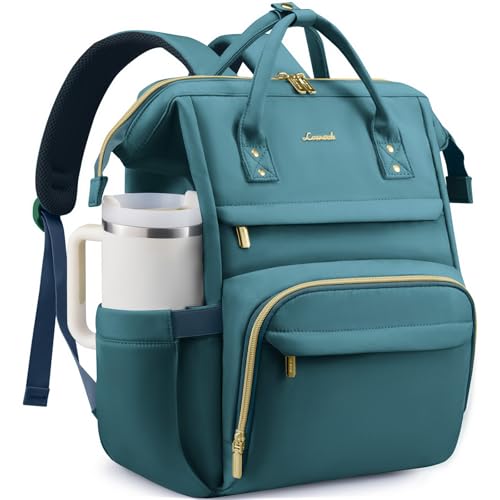 Image of LOVEVOOK Laptop Backpack for Women Men with Large Cup Holder,15.6 inch Waterproof Computer Laptop Bag TSA Approved Travel Backpack,Professional Work College Nurse Teacher Backpack Gift Purse,Peacock Blue