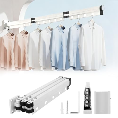 Barra de ducha plegable en ángulo – Soporte de pared 3 secciones ajustable 100-125 cm – Antimoho e impermeable, para cuarto de baño, acampada – Secadora de ropa telescópica