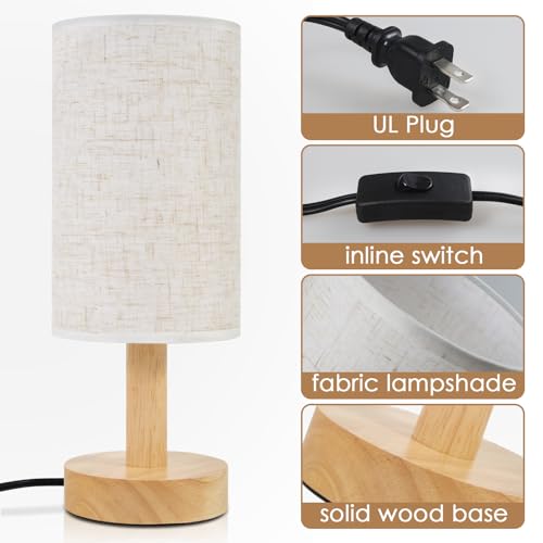 Minimalist Boho Bedside Lamp - Wood Base & Linen Shade Light - Image 6