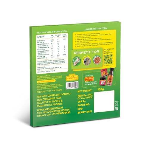 Image of MasterChow Rice Paper 100g | Gluten-Free Spring Roll Wrapper | Vegan, Preservative-Free | For Summer Rolls, Snacks & Asian Recipes (200g)