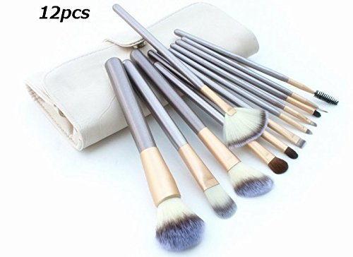 BESTOPE Professional Horse Hair Makeup BrushesSet Cosmetics Foundation Makeup Brushes Set Kits with White Cream-colored Case Bag (12PCs) …