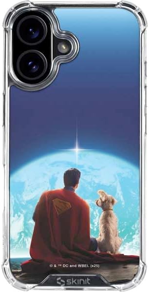 Skinit Clear Phone Case Compatible with iPhone 16 - Officially Licensed DC Comics Superman Logo Background Pattern Design
