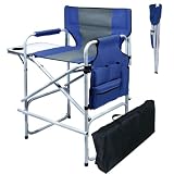 JXUFDHO Makeup Chair for Makeup Artist 41'',Tall Directors Chairs Foldable with Side Table Cup Holde