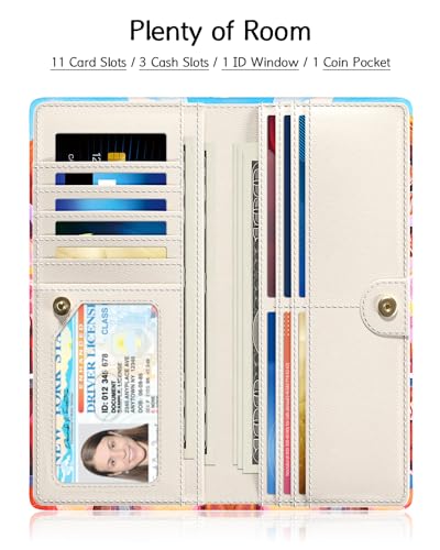 Image of Nipichsha Womens Wallet, RFID Slim Wallets for Women, Thin Ladies Credit Card Holder Purse, Cute Leather Bifold Clutch Billfold with 11 Card Slots & ID Window, Beach Skull