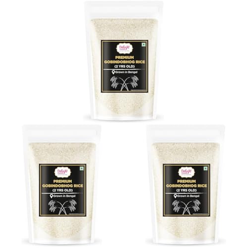 Image of Delight Foods Premium Bengali Gobindobhog Rice 1kg | 2 Years Old Aged | Unpolished Aromatic Short Grain Chawal | Grown in Bengal | Ideal for Payesh /Kheer, Biryani & Pulao (Pack of 3)
