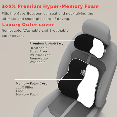 Image of MRRON Series Memory Foam Neck Rest & Lumbar Support for Car or Office Chair, Neck Pillow Kit Designed Ergonomically for Extra Support (Black, Slim backrest)