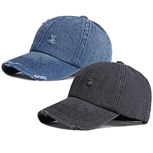 Image of Vintage Washed Denim Distressed Dad Hats Baseball Caps for Men Women