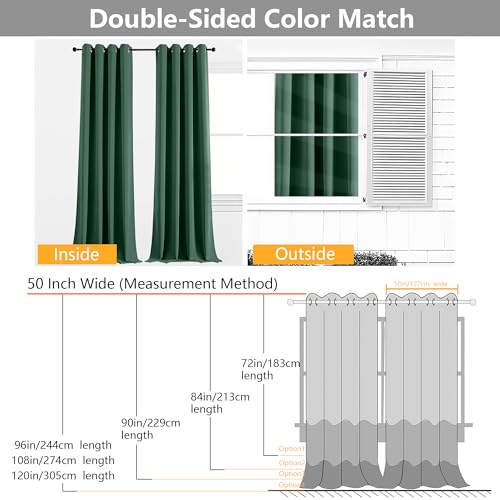 Image of Simplebrand Ever Green Room Darkening Curtains for Bedroom Living Room 108 Inches Long 2 Panels Set, Thermal Insulated Curtains & Drapes, Solid Grommet Noise Reducing Window Treatment, W50 x L108 Inch