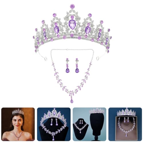 Conjunto de joyas moradas de metal con collar, pendientes y corona DECHOUS 7