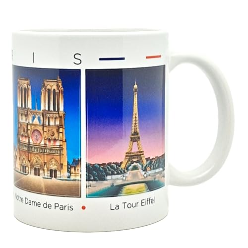 DESSAPT Arts - Paris Monuments de Nuit - Mug céramique 325ml - Tasse-Cadeau Unique avec les Magnifiques Paysages Parisiens - Imprimé en France - Blanc...