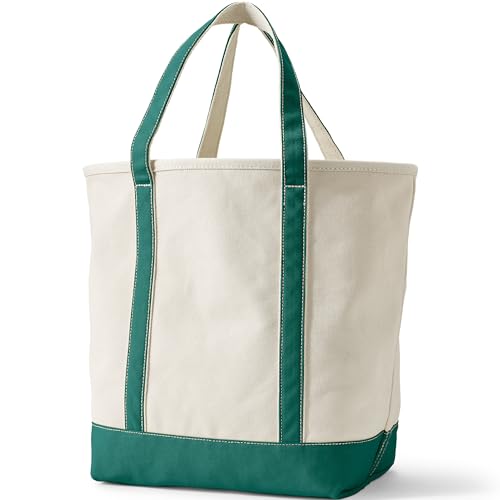 Image of Lands' End Natural Open Top Canvas Tote Natural /bright Spruce Large Regular Handle