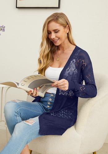 Image of GRECERELLE Lightweight Cardigan Sweaters for Women Crochet Knit Open Front Long Sleeve Loose Casual Boho Summer Beach Coverup