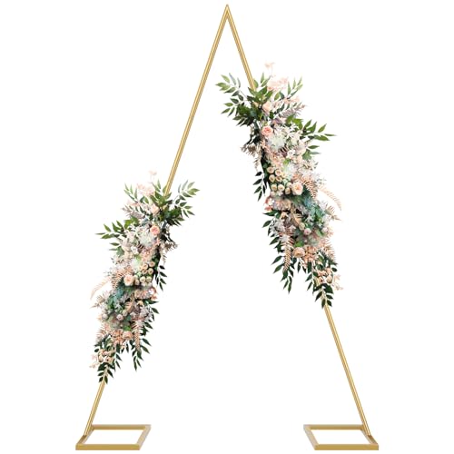 8.3FT Gold Triangular Balloon Arch Stand,Metal Wedding Arch Backdrop Stand,Triangular Arched Backdrop Frame for Baby Shower,Valentine,Graduation Ceremony Decoration