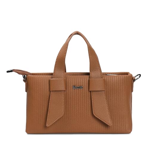 Image of EXOTIC Valeria Satchel Sling Bag for Women | Textured Leatherette Handbag with Top Handle & Detachable Crossbody Strap | Multi-Compartment Structured Purse