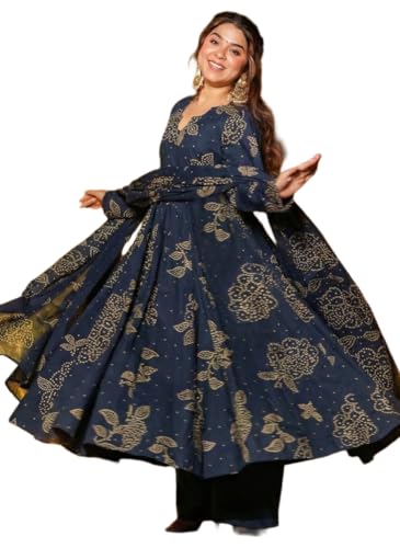 Image of ANNI Designer Women's Viscose Blend Umbrella Style Printed Kurta Palazzo with Dupatta | Stylish Kurta Set for Women | Elegant Palazzos & Dupatta Set | Traditional Ethnic Wear