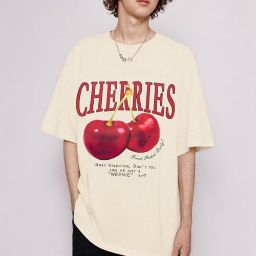 Oversized Graphic Tees Vintage Cherry Fruit Shirt for Men Aesthetic Printed Unisex T Shirts Short Sleeve Casual Tops4