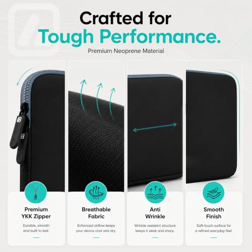 Image of AirCase 4-Layer Neoprene Laptop Sleeve for 13.5-14.1 Inch Laptops | Slim Wrinkle-Free Case | Water-Resistant, Shockproof, Scratch-Proof | TSA Friendly | YKK Zipper | Black-Grey