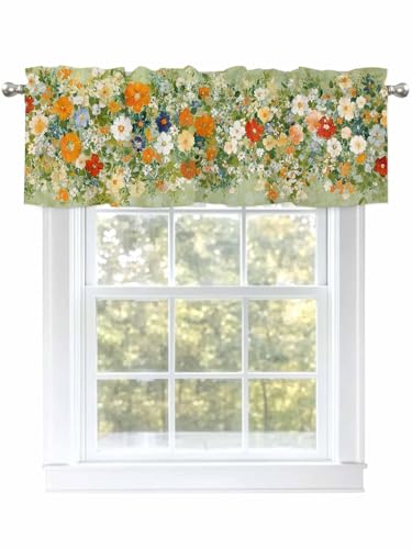 Dexnympq カフェカーテン 小窓用 生花 レトロ 油絵 春 田園 カーテン おしゃれ 遮像 UVカット 遮熱 目隠し透けにくい ロッドポケット式 洗える キッチン 浴室 トレイ 子供部屋 喫茶店 洗面所 店舗飾り 軽量 1枚入り ?丈36 cm x