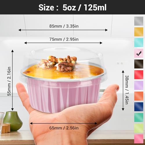 Moldes de aluminio para cupcakes desechables y resistentes con tapas protectoras de 125 ml 3