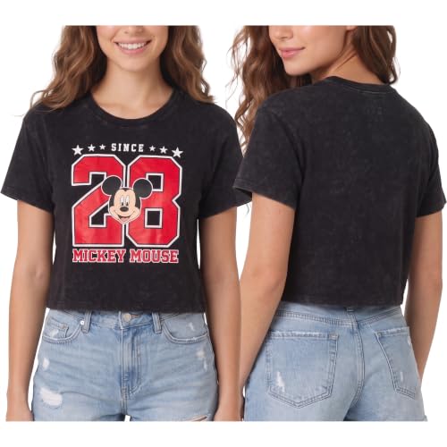 Image of Disney Lightning McQueen Mickey Mouse & Stitch Womens Retro Graphic Tees | Vibrant Disney Graphics, Breathable Fabric, Cropped Fit, Size Up for Ideal Fit