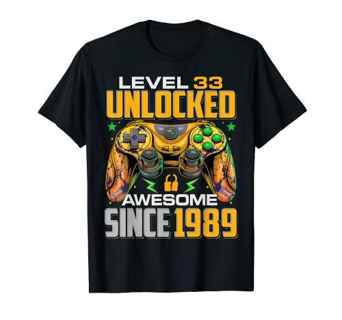 Nivel 33 Desbloqueado Impresionante desde 1989 Juegos de 33 cumpleaños Camiseta