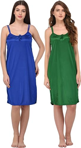 Image of You Forever Women Sexy Satin Striped Solid Above Knee Length Nighty, Loungewear, Nightwear, Sleepwear, Home Wear Short Nighty for Women Pack of 2