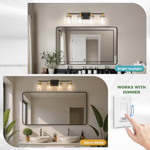 Image of DORESshop Bathroom Vanity Light Fixture Over Mirror 4-Light Black and Gold