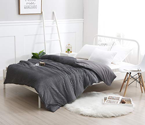 Image of F.Y.Dreams Weighted Blanket Duvet Cover 60x80 inches with 8 Ties,Zipper on Long Side /Cotton&Minky Dot, Dark Grey /Just Duvet Cover