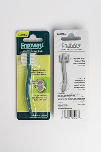 ERGOWAY Compact Denture Brush/Portable Travel Size Oral Care