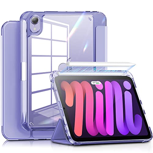 Infiland New Hybrid Ipad Mini 6 Case (8.3 Inch, 2021), [Ultra-Clear Back & Pu Leather Cover][6 Ft Drop Protection] Ipad Mini 6Th Generation Case With Pencil Holder Support Wireless Charging - Purple #TOP4