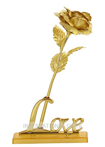 Golden Rose Flower with Golden Leaf with Love Shape Stand and Luxury Gift Box-image-38