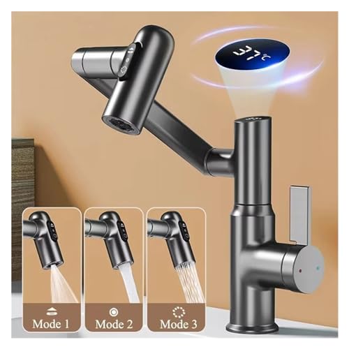 Grifo de lavabo con caño extraíble ajustable y cascada digital cromada 2
