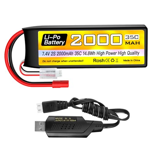 7.4V 2000mAh 2S Lipo batteria 35C con 3.5millimetri Banana testa spina con cavo di ricarica USB per RC da auto camion RC barca RC Quadcopter FPV Drone Batteria