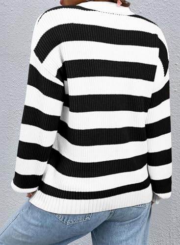 SHEWIN Womens Sweaters 2025 Casual Long Sleeve Crewneck Color Block Striped Knit Lightweight Pullover Sweater Tops3