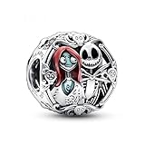 Pandora Disney Dije con diseño de Sally y Jack en plata de ley con esmalte negro, rojo y azul