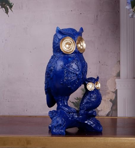 Image of THE WHITE INK DECOR Premium Auspicious Owl with Golden Eye A Symbol of Wisdom and Fortune Color Blue