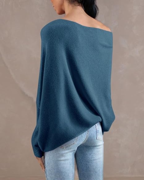 Image of Imily Bela Batwing Boat Neck Sweaters for Women Spring Long Sleeve Soft Knit Loose Baggy Pullover Jumper Top