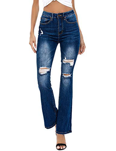 Resfeber Women's Ripped Flare Jeans Distressed Bootcut Jeans Stretch Bell Bottom Jeans with Holes